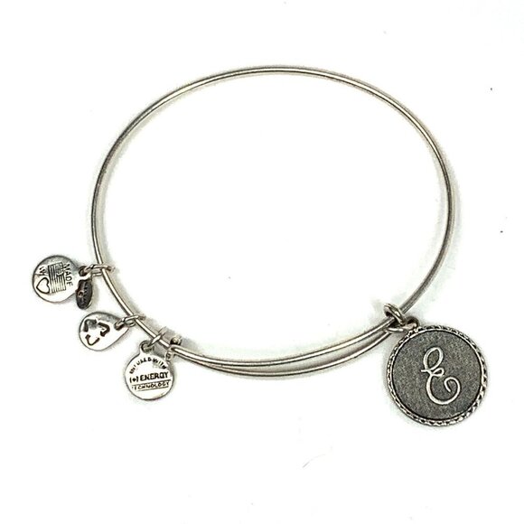 Alex and Ani Initial E Charm Bracelet Silver Finish - Expands 2"- 3.5" - Picture 1 of 2